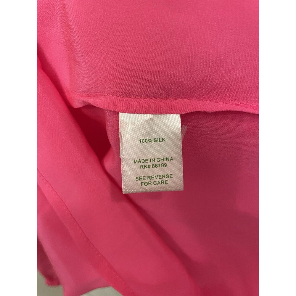 Lilly Pulitzer Size Small Elsa Top Hot Pink 100% Silk Smocked Blouse - Picture 4 of 5